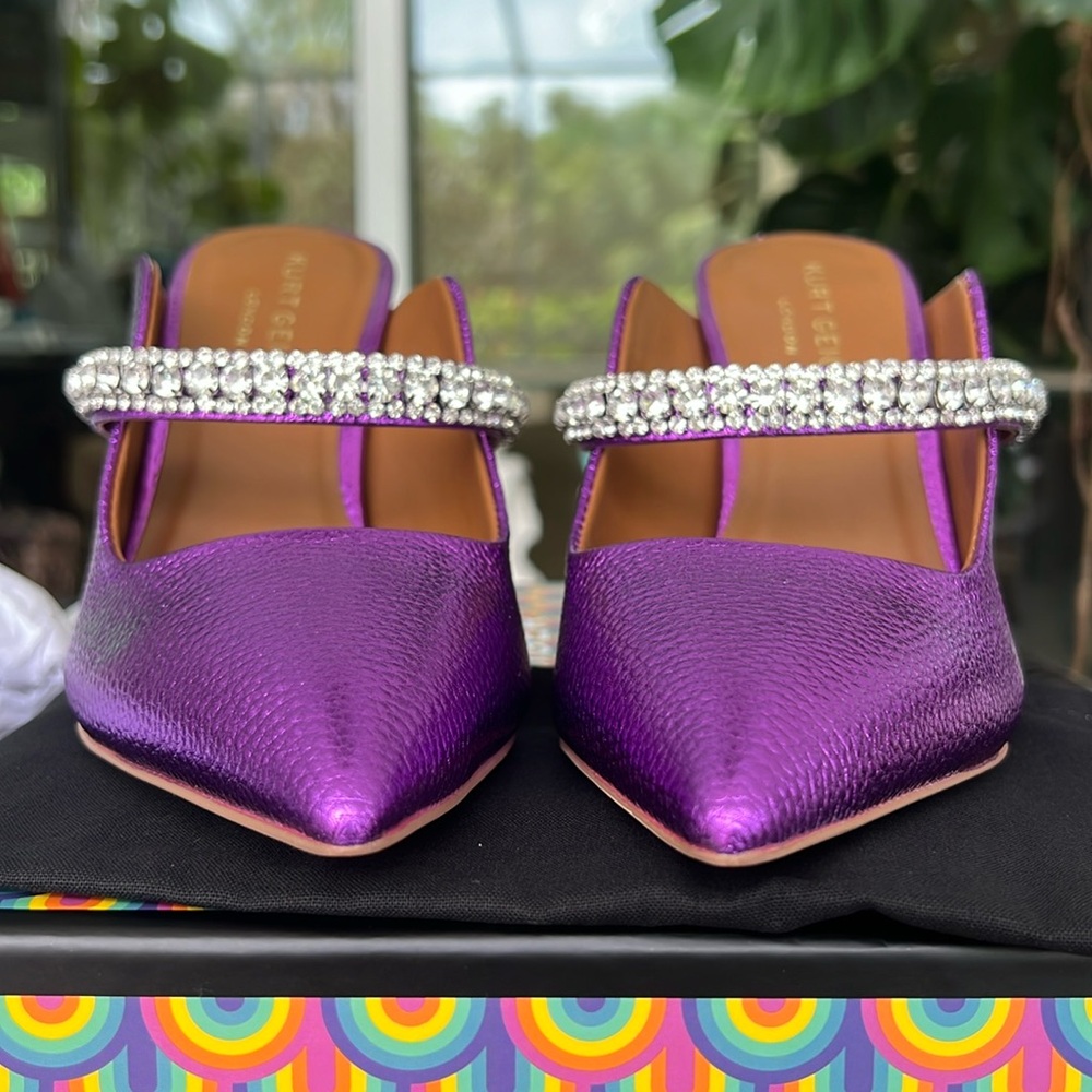 KURT GEIGER Duke Pointed Toe Pump metallic leather purple size 8,5 - Picture 9 of 17